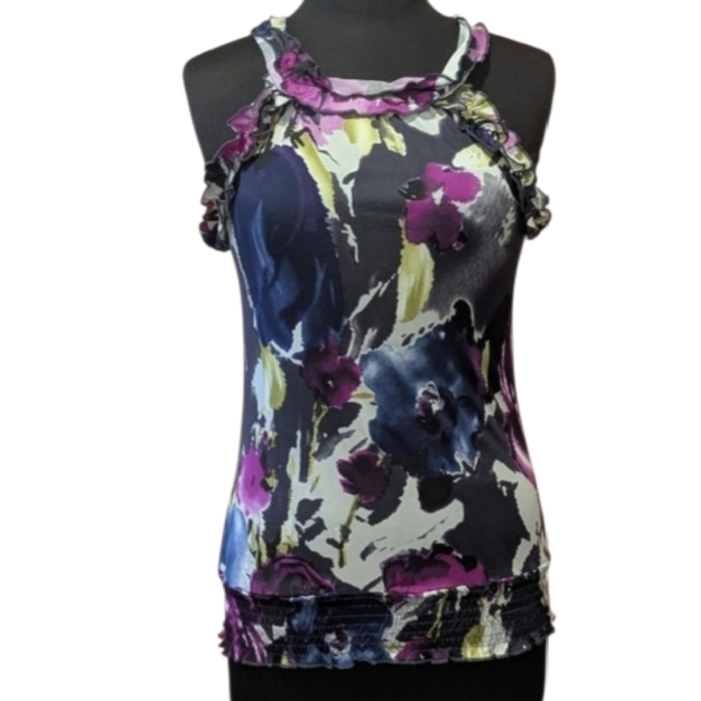 Charlotte Russe Vintage Y2K Grail Small Purple Floral Ruffle Tank Top